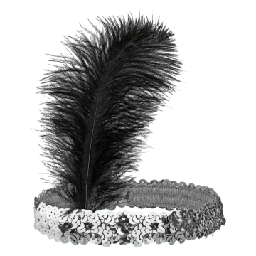 Silver headband with sequins and feathers