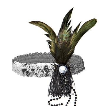 Silver headband with feathers and pearls