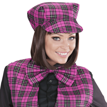 Pink checked hat and bow tie