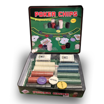 Poker set with 500 chips, poker mat, etc.