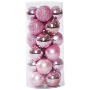 Pink Christmas Baubles 24x - 6 cm