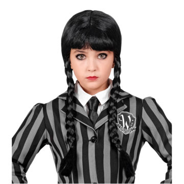 Black wig with braids and bangs for children