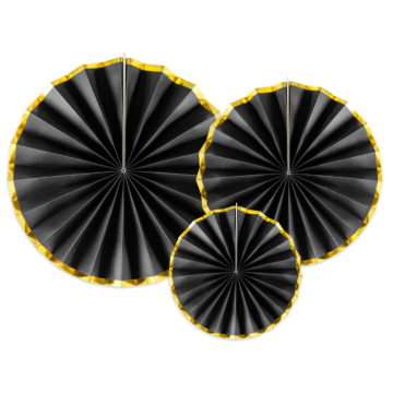 Black rosettes with gold edges 3x - Ø23-40 cm
