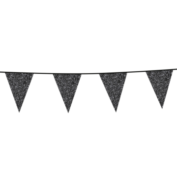 Black glitter flag garland 16x20 cm - 6 meters