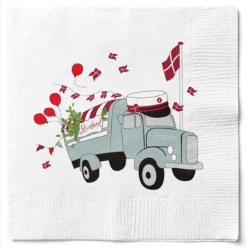 Servietter med studentervogn rød student 20x Det Gamle Apotek