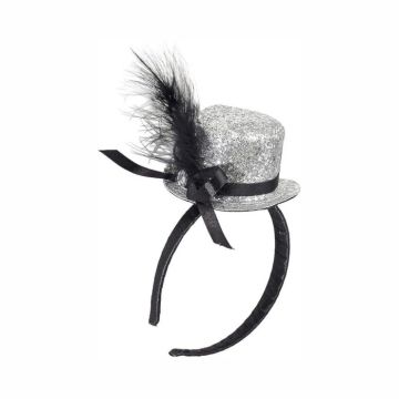 Tiny Glitter Top Hat-Silver