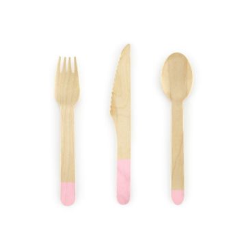 Wooden Cutlery with Pink Ends 18 Pieces - 16 cm
