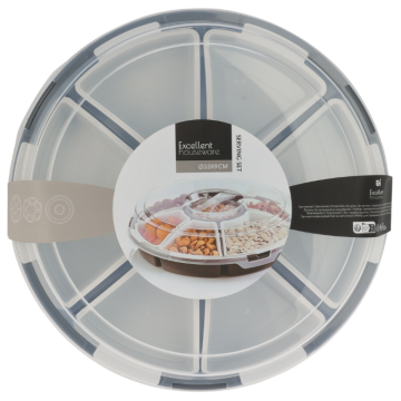 Serveringsbakke med 6 rum og låg Ø33 x H9