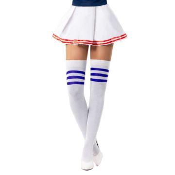 Cheerleader knee socks one-size white and blue