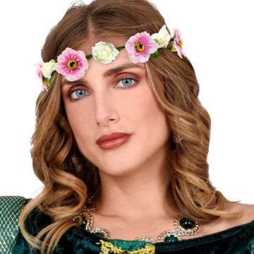 Flower tiara with pink ribbon