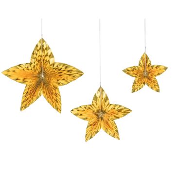 Stjerne Rosetter i Guld 3x - 24-40cm