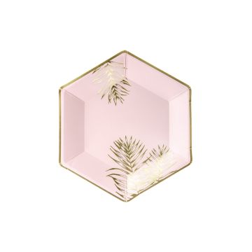 Pink plate with leaves 6x - 23 cm