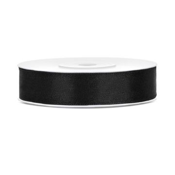 Black satin ribbon - 12 mm x 25 m