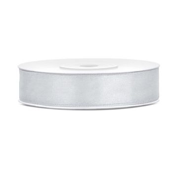 Silver coloured satin ribbon - 12 mm x 25 m