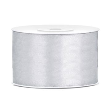 Silver coloured satin ribbon - 38 mm x 25 m