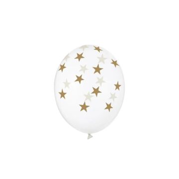 Balloon with gold stars crystal clear 6x - 30 cm 