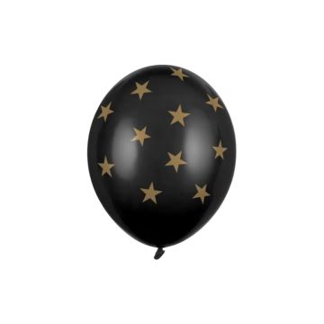 Black Balloon with Gold Stars 6x - 30 cm 