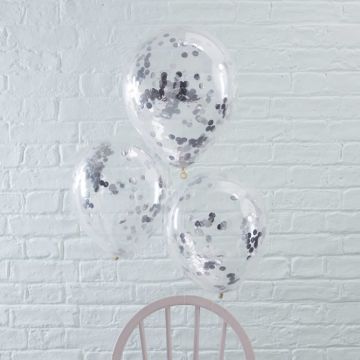 Sølv Konfetti Balloner 5x - 30 cm