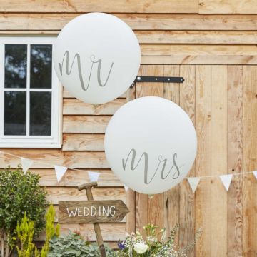 Mr & Mrs Ballon 2x hvid - 90 cm