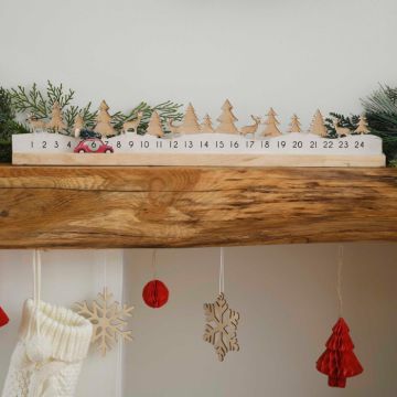 Wooden advent calendar with moving car 10x64 cm