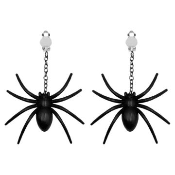 Halloween black spider fake earrings - onesize