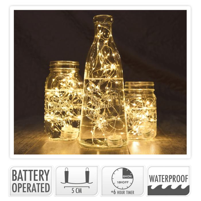 LED String Lights 20 LED Warm White Waterproof - 95 cm