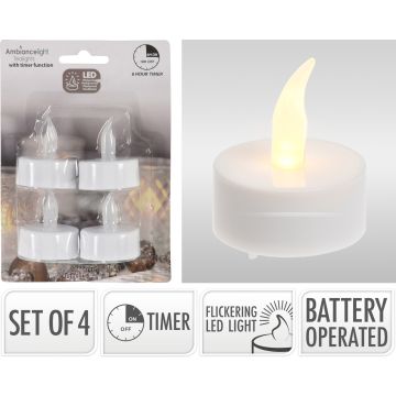 LED Tealights 4 pcs. with timer and flickering light