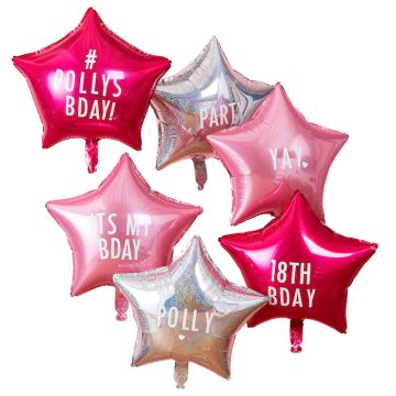 Pink star foil balloons design your own 6x - 45cm