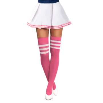 Cheerleader knee socks one-size neon pink and white