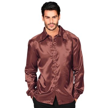 Brown satin disco shirt for men