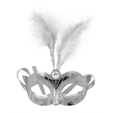 Venetian silver mask with feathers - 23x23 cm