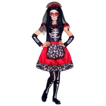 Sugar Skull Costume for Girls with Veil