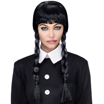 Black wig with braids and fringes