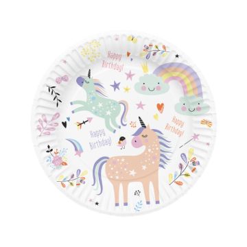 Paper plates with unicorn motifs 8x - 23 cm