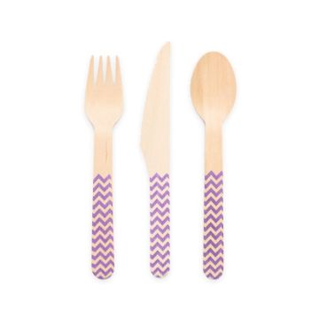 Wooden cutlery purple patterned 18 pieces - 16 cm