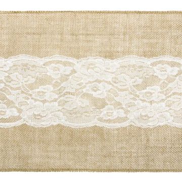 Jute table runner with lace trim 0.28x2.75 m