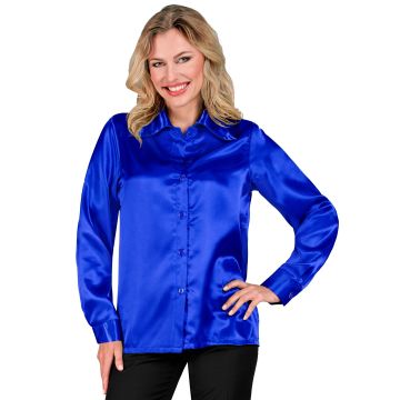 Blue Satin Disco Shirt for Ladies