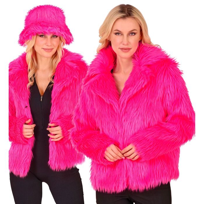 Neon Pink Faux Fur Jacket for Ladies