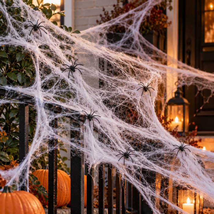 White spider web with 6 spiders 100 g - 1x10 metres