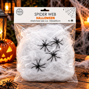 White Spider Web 60 g with Spiders - 1x6 metres