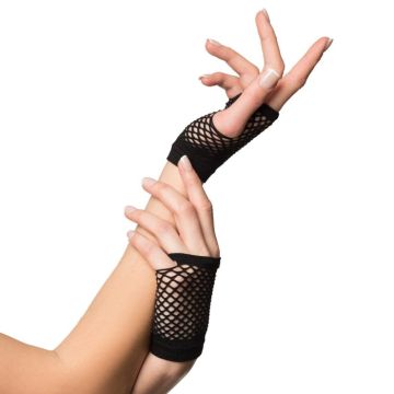 short fingerless net gloves one-size for women black