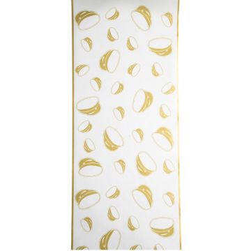 White and gold table runner with graduation cap motifs 30 cm x 5 m