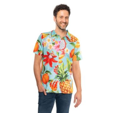 Hawaiian shirt with multicoloured fruit motifs
