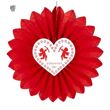 Valentine's day red rosette with heart - 61 cm