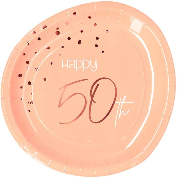 Happy 50th Paper Plates Pink 8x - 23 cm