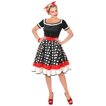 Retro dress with contrast trim and belt