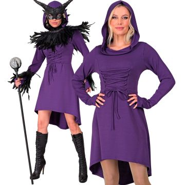 Purple Gothic Witch Dress with Hood for Women