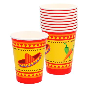 Mexican paper cups red and yellow 10x - 210 ml