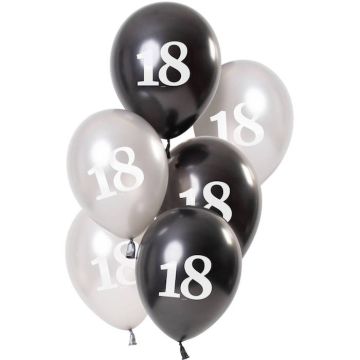18th Birthday Balloons Metallic Black And Silver 6x - 23 cm